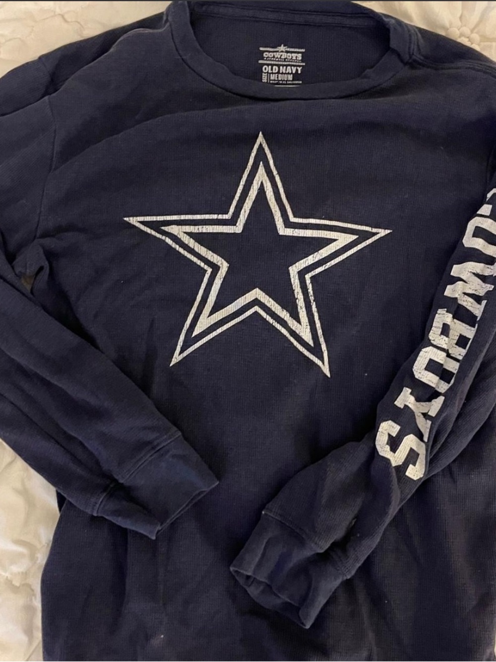 Navy Long Sleeve cowboys Tee with White Star Graphic
